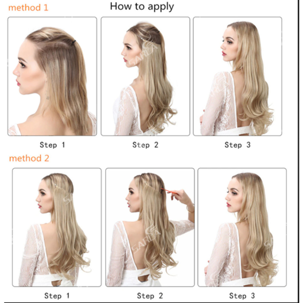 New Invisible Halo Hair Extensions Medium / Light Golden Blond Curly 20" - Picture 6 of 6